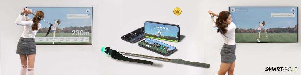 SmartGolf with female pro golfer, real product demo banner